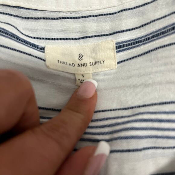 Thread & Supply Blue & White Stripe Cutout Back Top Size Small - Picture 2 of 5